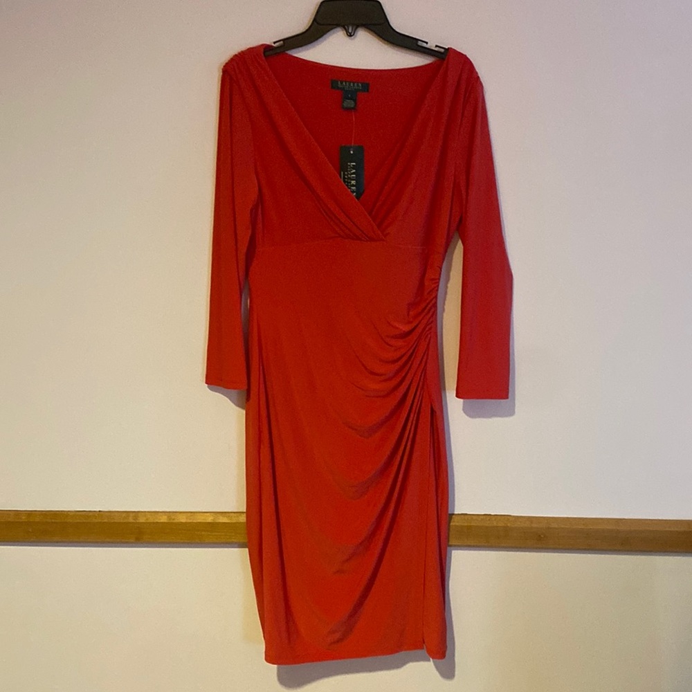 NWT Ralph Lauren Sexy Red Shirred Sheath Dress